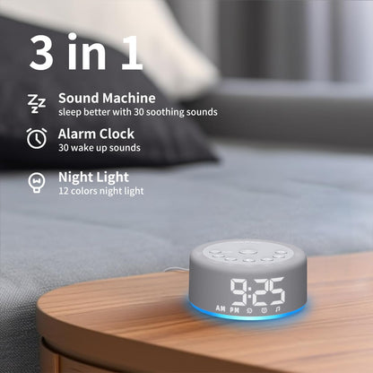Hushing 3-in-1 Sound Machine Alarm Clock Night Light — 32-Level Volume, 30 Sleeping Sounds, 30 Wake-Up Sounds