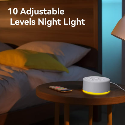 Hushing Sound Machine Night Light — 30 Non-Looping Sounds, 12 Lights, 5 Timers, 36 Volume Levels