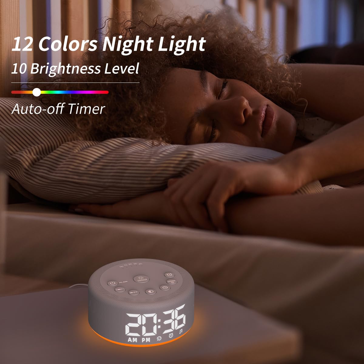 Hushing 3-in-1 Sound Machine Alarm Clock Night Light — 32-Level Volume, 30 Sleeping Sounds, 30 Wake-Up Sounds