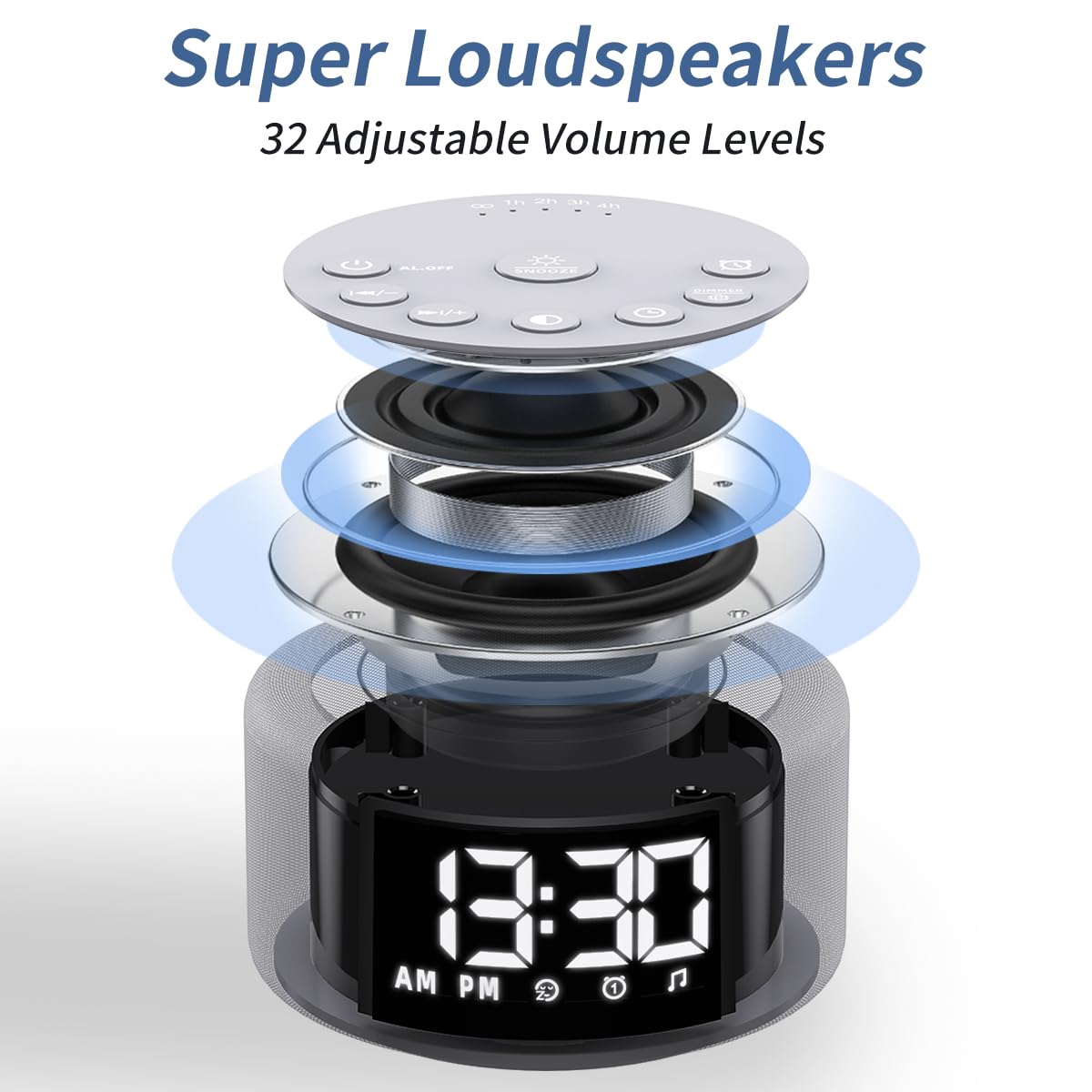 Hushing 3-in-1 Sound Machine Alarm Clock Night Light — 32-Level Volume, 30 Sleeping Sounds, 30 Wake-Up Sounds