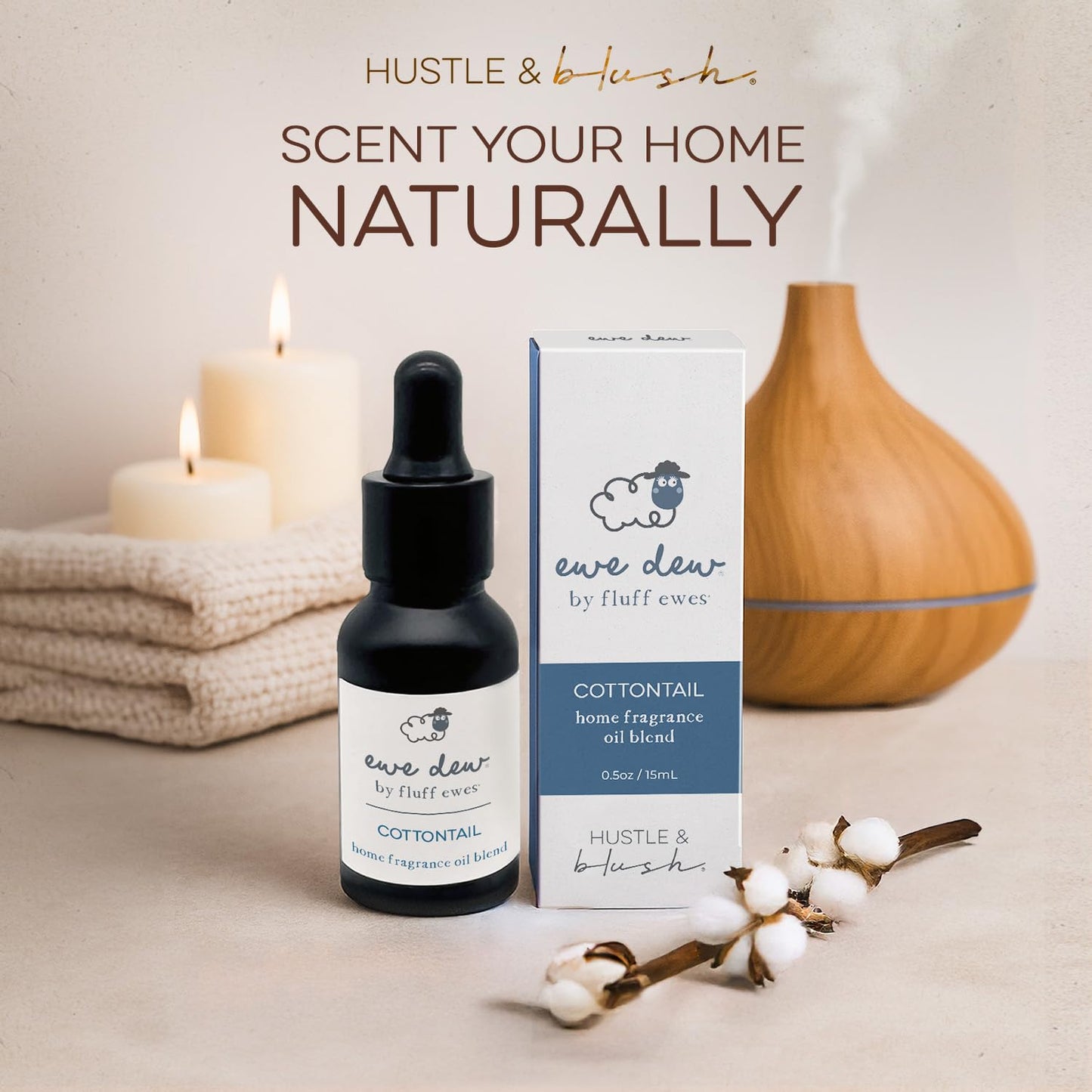 Hustle & Blush Ewe Dew Essential Oil Blend – 15ml Dryer Balls, Cottontail Fragrance