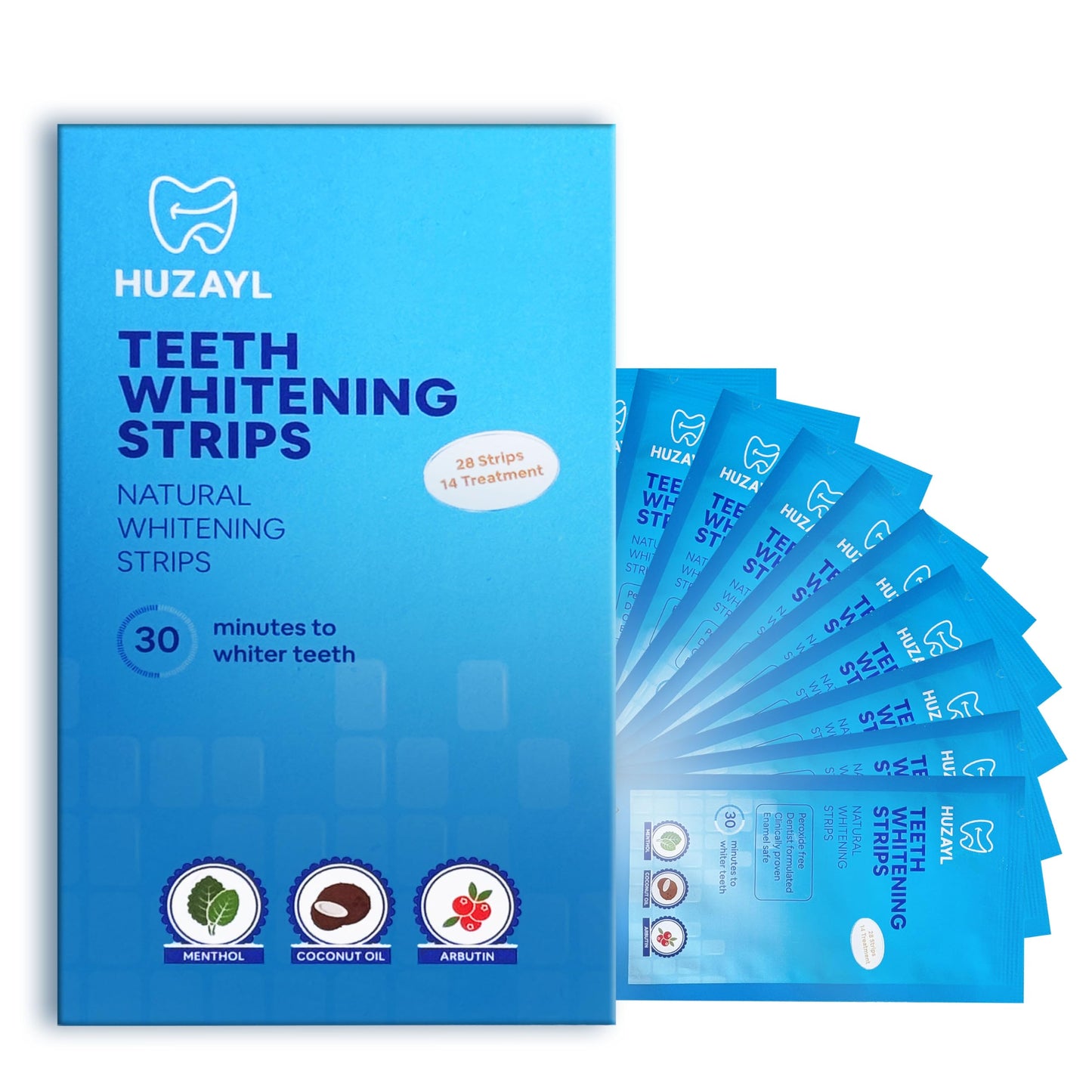 Huzayl Teeth Whitening Strips – 28 Strips, 14 Treatments, Peroxide-Free, Enamel Safe