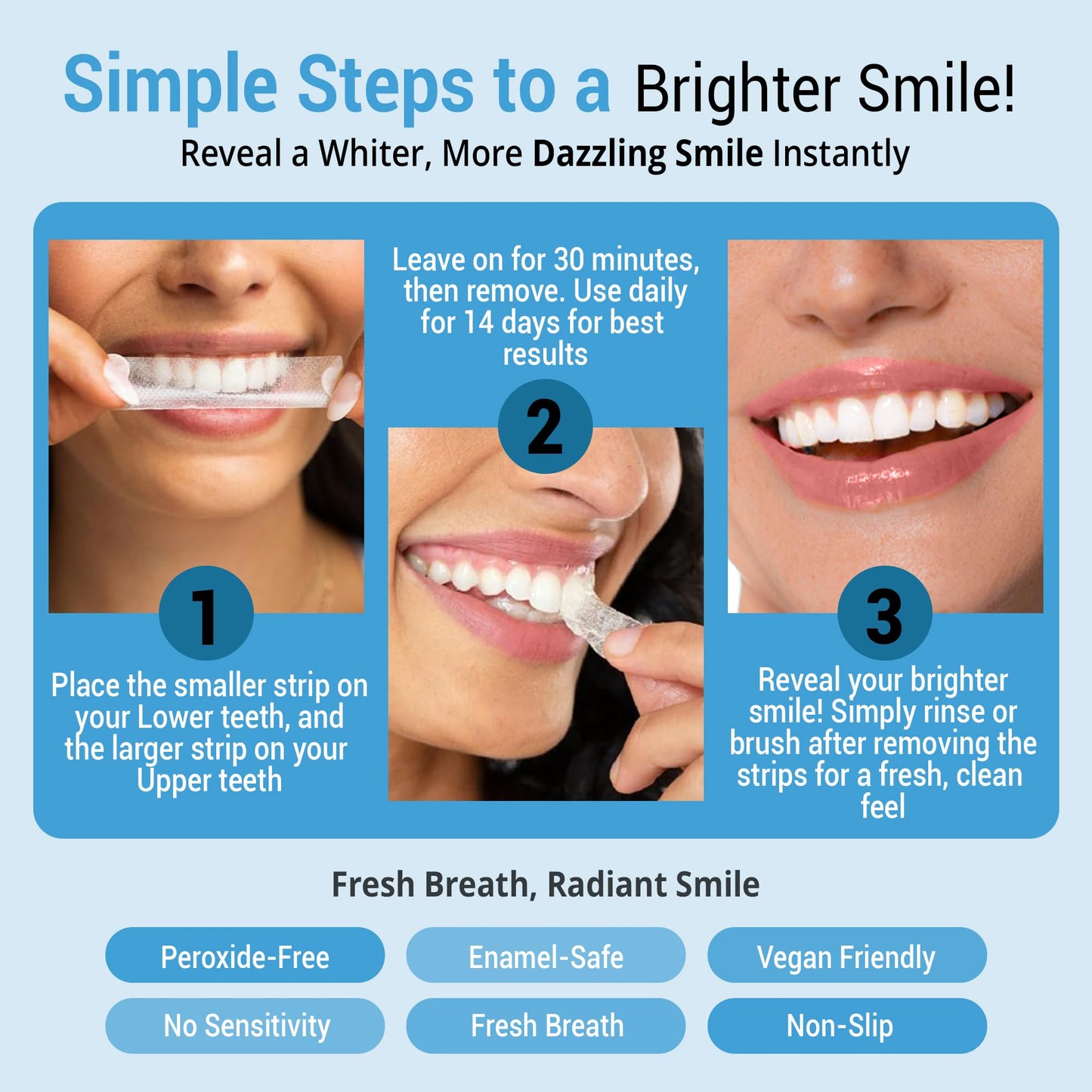 Huzayl Teeth Whitening Strips – 28 Strips, 14 Treatments, Peroxide-Free, Enamel Safe