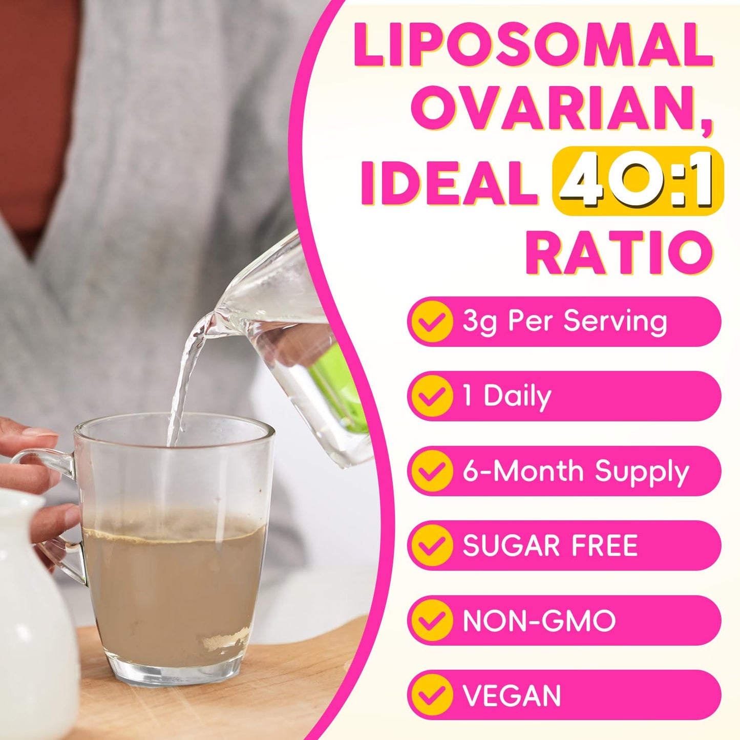 Hwuspmr Ovarian Support | Liposomal 40:1 Myo-Inositol & D-Chiro Inositol | Probiotics, CoQ10 & Herbs