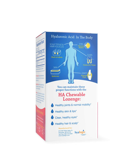 Hyalogic Hyaluronic Acid Chewables 60 Count - Berry Flavor (120mg per 2 Tablets) - Sugar Free HA for Skincare & Eye Health