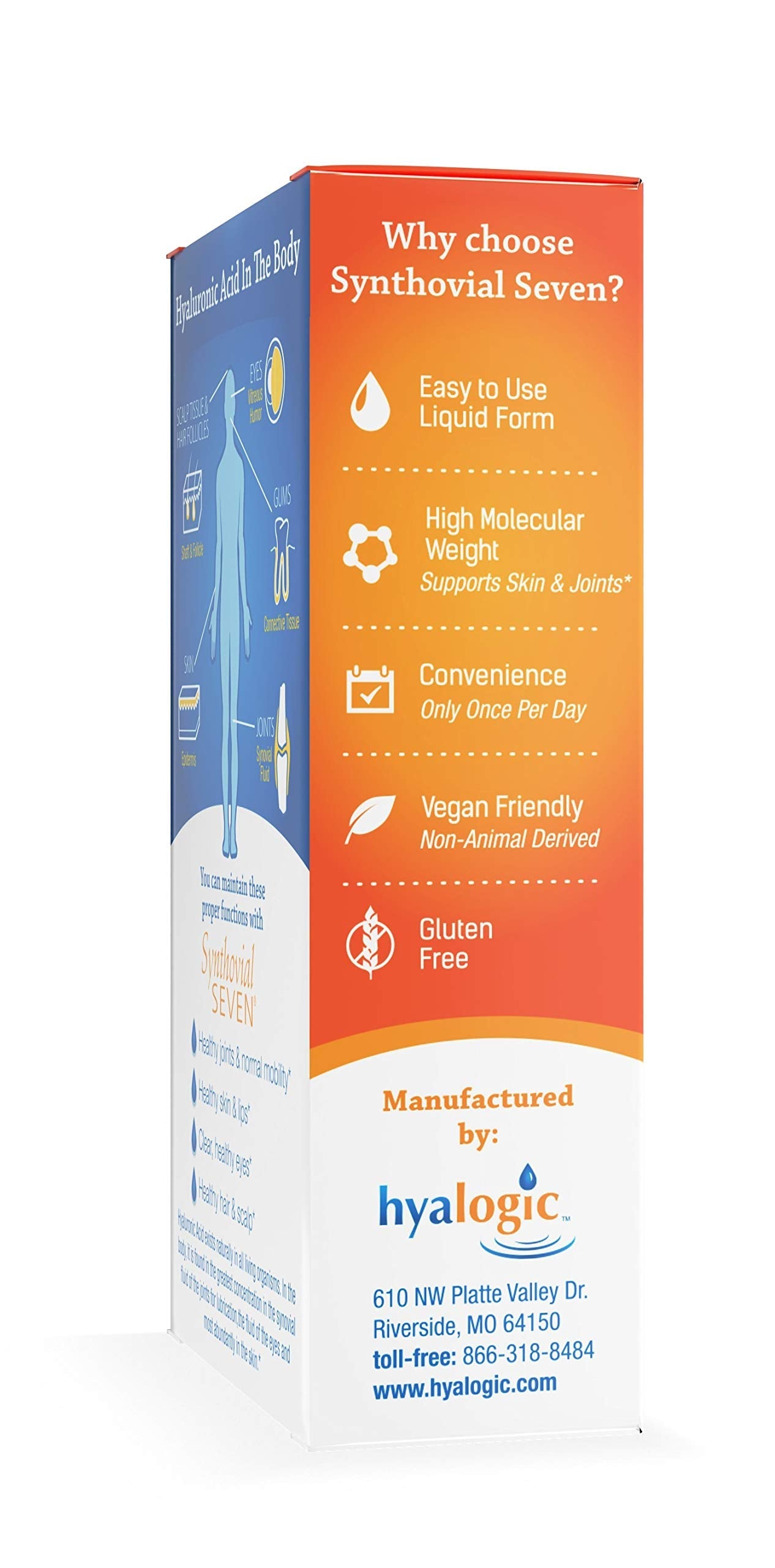 Hyalogic Synthovial Seven Hyaluronic Acid Liquid – Vegan Joint Support – 1 oz