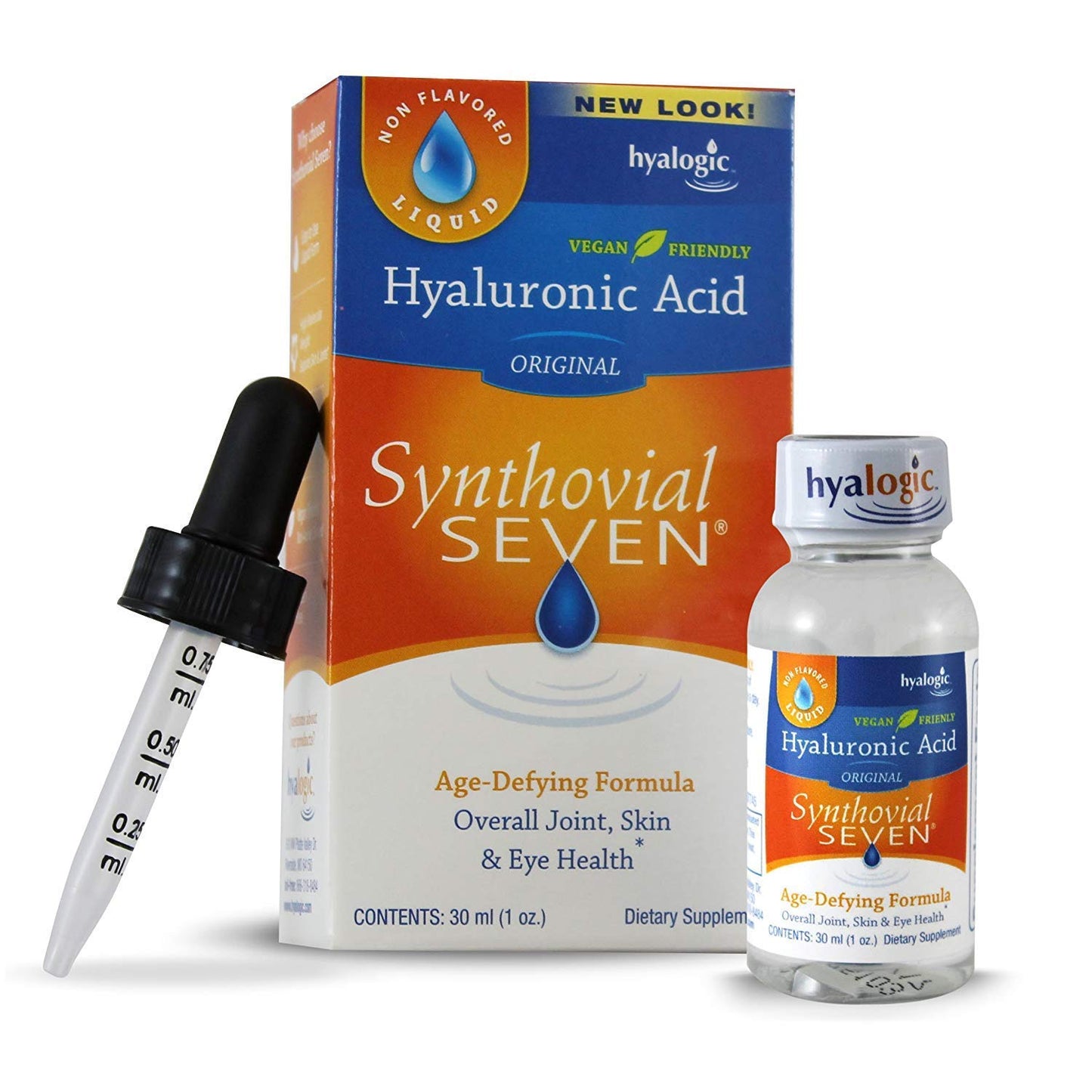 Hyalogic Synthovial Seven Liquid Hyaluronic Acid – Vegan Oral Joint & Skin Support, High Molecular Weight, 1 oz (2 Pack)