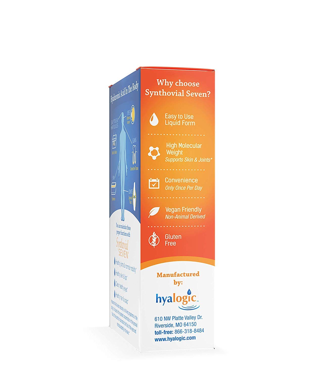 Hyalogic Synthovial Seven Liquid Hyaluronic Acid – Vegan Oral Joint & Skin Support, High Molecular Weight, 1 oz (2 Pack)