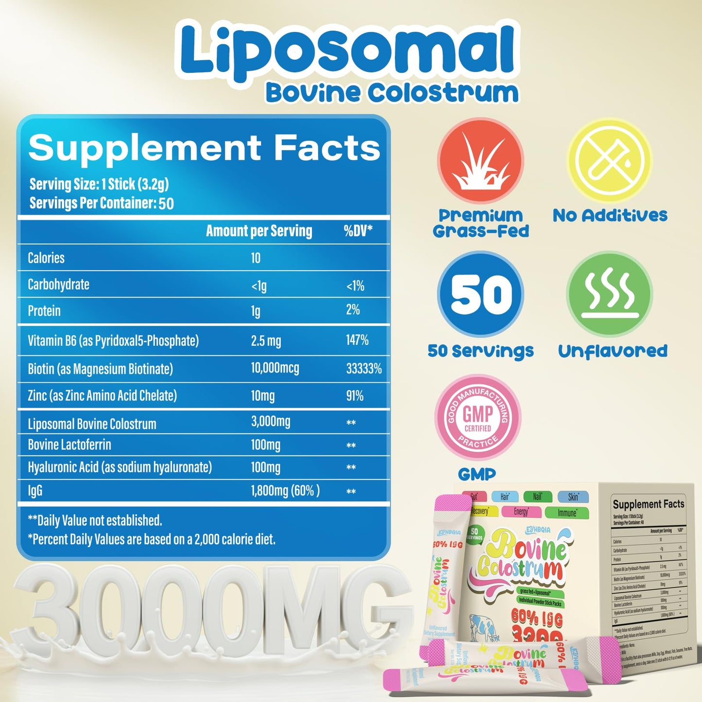 Colostrum Supplement Powder – Grass-Fed Bovine, 60% IgG | Immune, Gut Health & Beauty