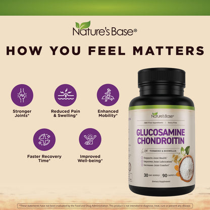 Nature's Base Glucosamine Chondroitin MSM Collagen – Joint Support (90 Capsules)