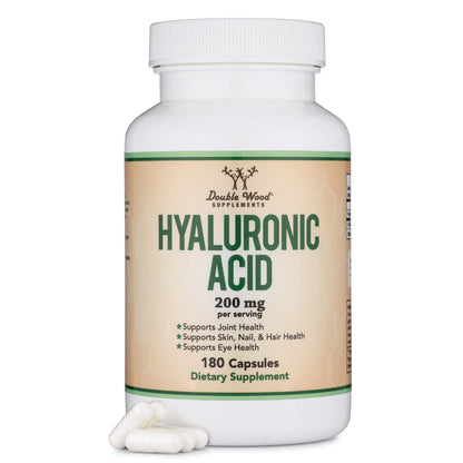 Hyaluronic Acid Supplements - 180 Capsules (200mg/Serving) | Gluten Free | Double Wood