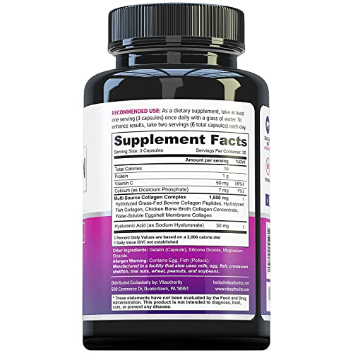 Multi Collagen Peptides for Women – Hydrolyzed Collagen with Vitamin C & Hyaluronic Acid, 30 Servings