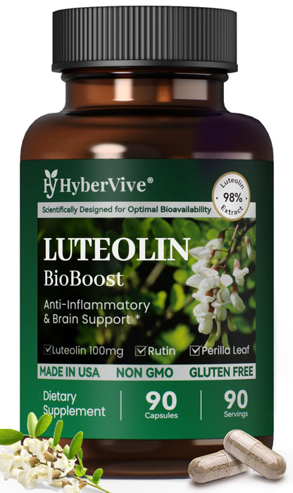 HyberVive Luteolin 200mg with Rutin & Perilla – Brain Health & Immunity – Made in USA