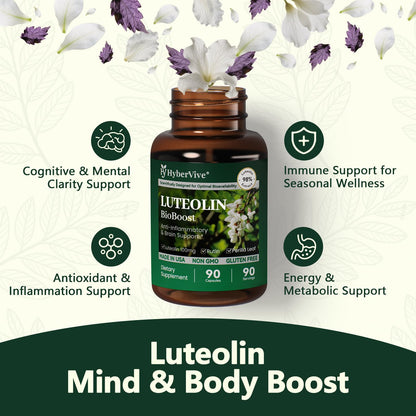HyberVive Luteolin 200mg with Rutin & Perilla – Brain Health & Immunity – Made in USA