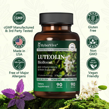 HyberVive Luteolin 200mg with Rutin & Perilla – Brain Health & Immunity – Made in USA