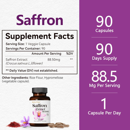 HyberVive Saffron Supplements 88.5MG | 90 Vegan Capsules | Mood Energy Focus Support | Made in USA