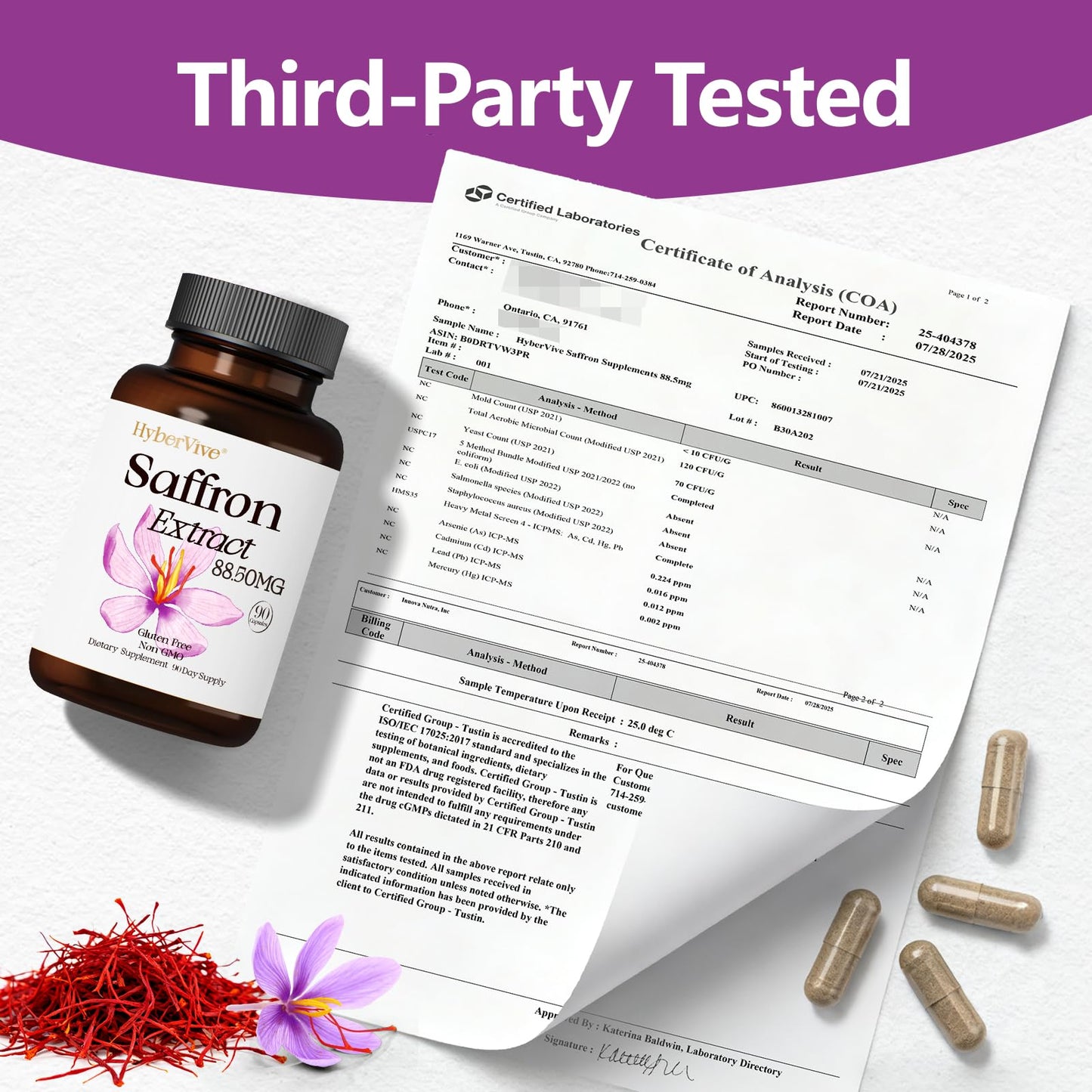 HyberVive Saffron Supplements 88.5MG | 90 Vegan Capsules | Mood Energy Focus Support | Made in USA