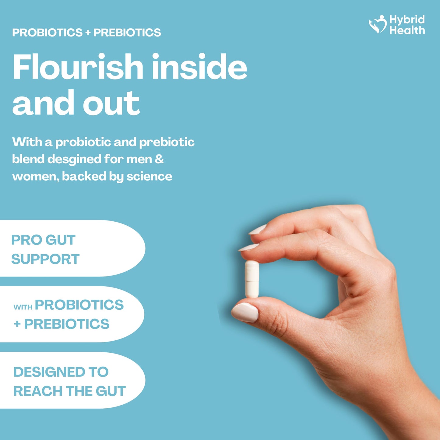 Hybrid Health Probiotics & Prebiotics Complex – 100 Billion CFU, 20 Strains, 120 Vegan Capsules