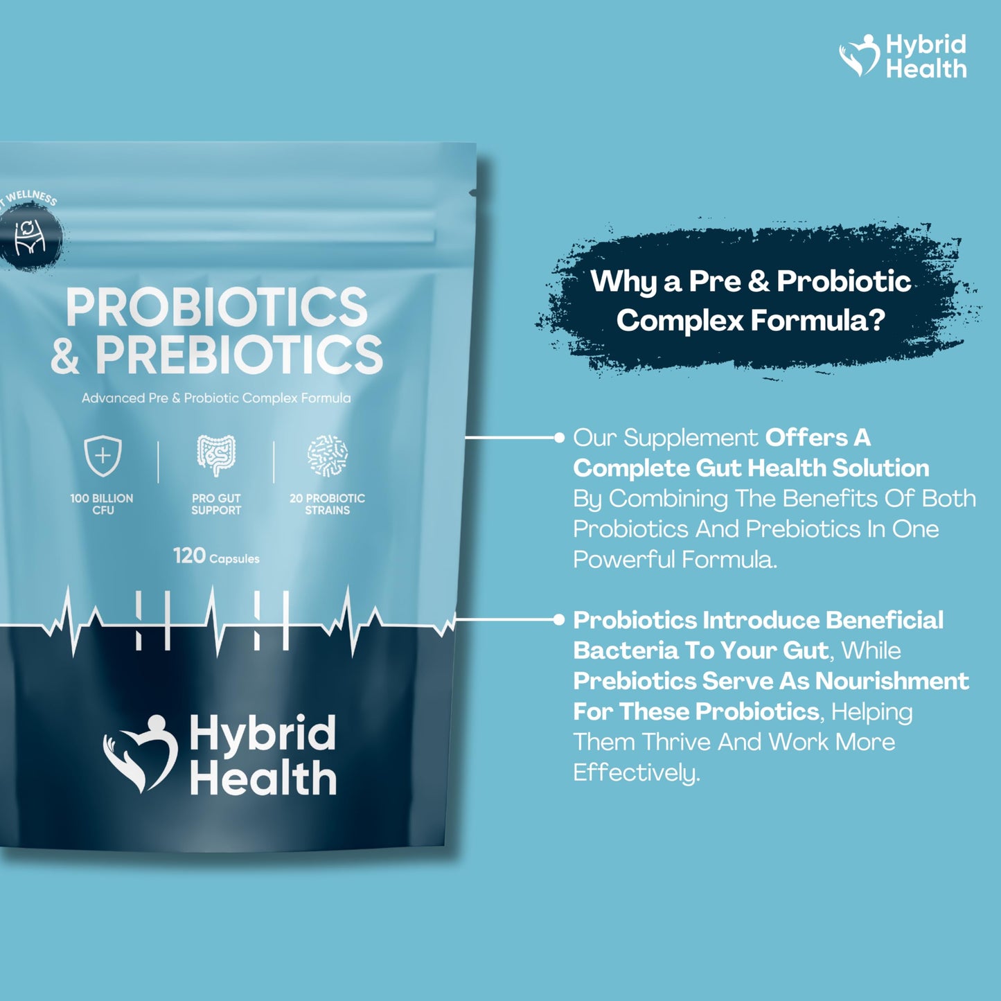 Hybrid Health Probiotics & Prebiotics Complex – 100 Billion CFU, 20 Strains, 120 Vegan Capsules