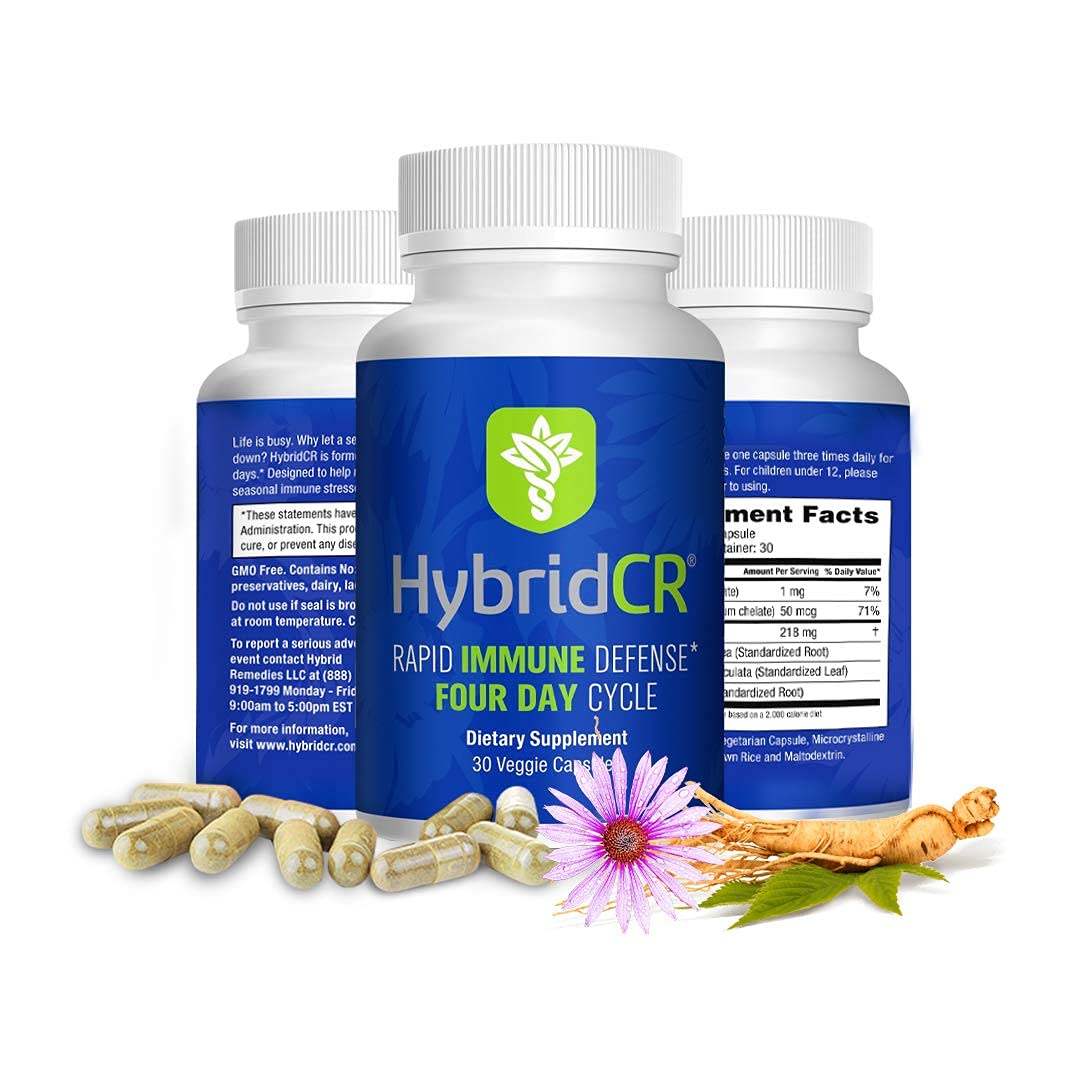 HybridCR Rapid Immunity Supplement | Zinc, Echinacea, Andrographis, Ginseng, Selenium, Gluten-Free & Non-GMO | 5-in-1 Immune Support Supplement | Pharmacist Formulated 1 Month Supply (30 Veggie Caps)