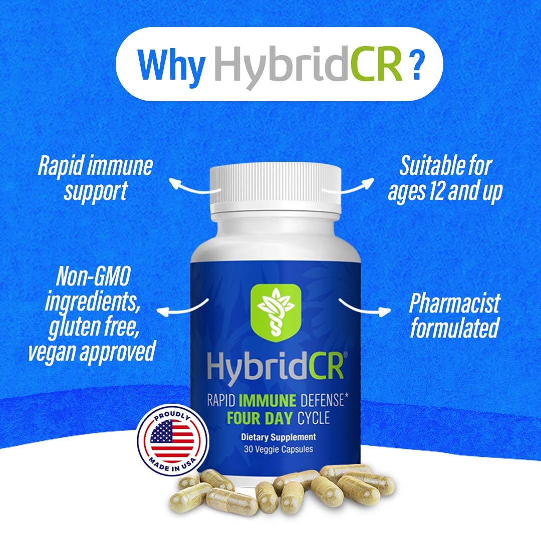 HybridCR Rapid Immunity Supplement | Zinc, Echinacea, Andrographis, Ginseng, Selenium, Gluten-Free & Non-GMO | 5-in-1 Immune Support Supplement | Pharmacist Formulated 1 Month Supply (30 Veggie Caps)