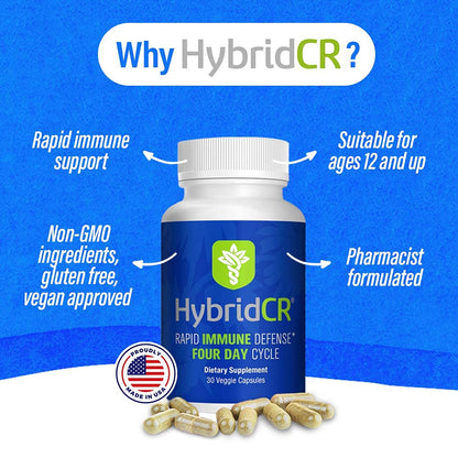 HybridCR Rapid Immunity Supplement | Zinc, Echinacea, Andrographis, Ginseng, Selenium, Gluten-Free & Non-GMO | 5-in-1 Immune Support Supplement | Pharmacist Formulated 1 Month Supply (30 Veggie Caps)