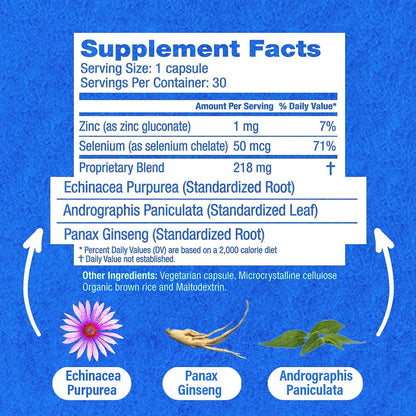 HybridCR Rapid Immunity Supplement | Zinc, Echinacea, Andrographis, Ginseng, Selenium, Gluten-Free & Non-GMO | 5-in-1 Immune Support Supplement | Pharmacist Formulated 1 Month Supply (30 Veggie Caps)