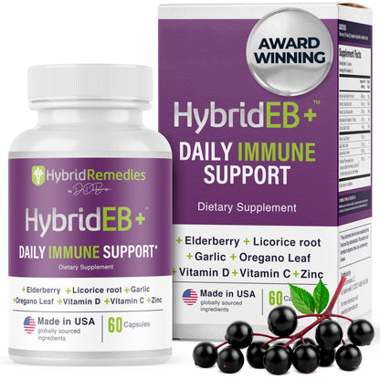 HybridEB Sambucus Elderberry Immune Support with Vitamin C, Zinc, D3 – 60 Capsules