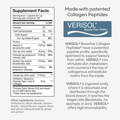 Hydralyte Verisol Collagen Packets with Electrolytes – Hydration with Vitamin C (30 Count)