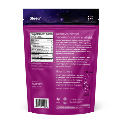 Hydrant Melatonin Free Sleep Aid Powder – Tart Cherry, Magnesium, L-Theanine & GABA | Cosmic Cherry, 30 Pack
