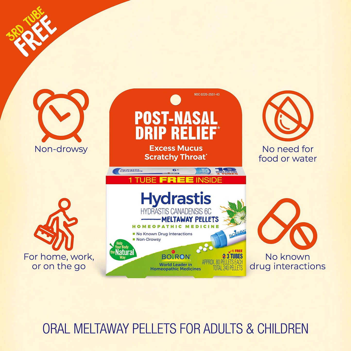 Boiron Hydrastis Canadensis 6C Homeopathic Medicine – Post-Nasal Drip Relief (240 Pellets)
