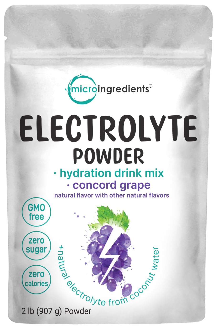Micro Ingredients Hydration Electrolyte Powder – 2 lb (139 Servings) Concord Grape | High Potassium 1000 mg + Coconut Water | No Sugar, Keto, Non-GMO