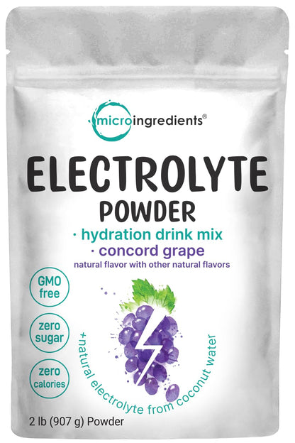 Micro Ingredients Hydration Electrolyte Powder – 2 lb (139 Servings) Concord Grape | High Potassium 1000 mg + Coconut Water | No Sugar, Keto, Non-GMO