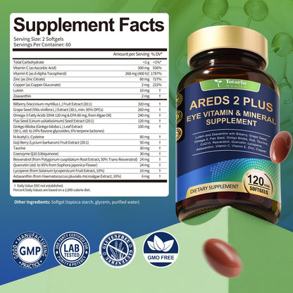 AREDS 2 Eye Vitamins for Macular Health & Dry Eye — Lutein, Zeaxanthin, Omega-3, 120 Softgels