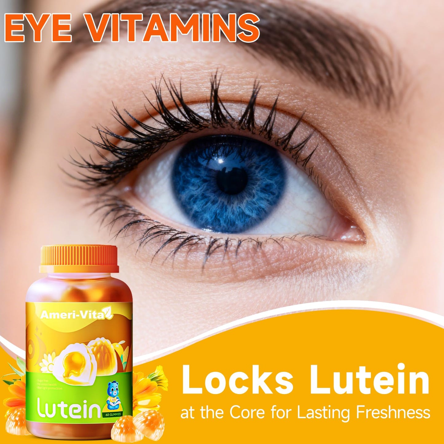 Sugar Free Lutein Gummies 5mg + 1mg Zeaxanthin for Eye Health – Orange Flavor, 60 Count