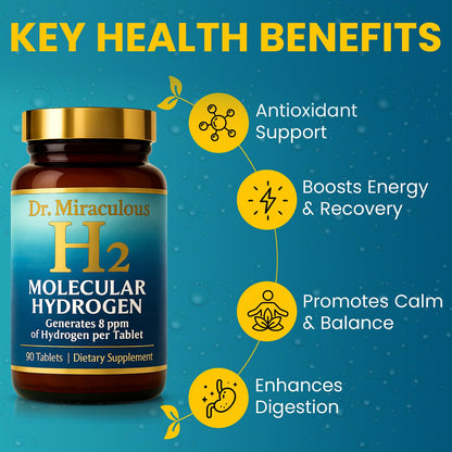 Hydrogen Water Tablets | 90CT Molecular Hydrogen Tablets for Drinking Water | H2 Molecular Magnesium Supplement for Athletic & Cognitive Performance | Non-GMO & Gluten Free 45 Serving