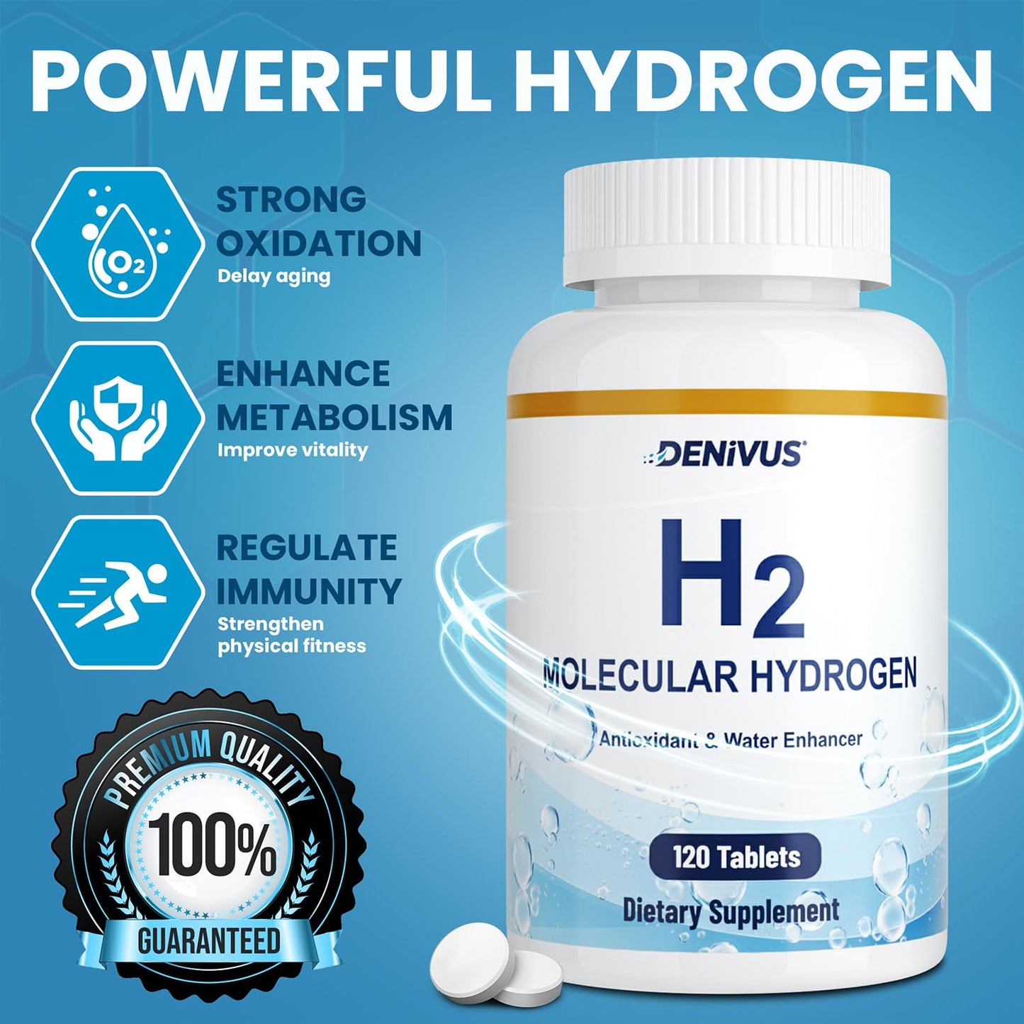 Hydrogen Water Tablets with Magnesium - 120 Tablets Fast-Dissolving H2 Molecular Hydrogen Supplements for Brain Health, Cognitive Function, Energy & Metabolism Support (2 Pack)