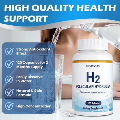 Hydrogen Water Tablets with Magnesium - 120 Tablets Fast-Dissolving H2 Molecular Hydrogen Supplements for Brain Health, Cognitive Function, Energy & Metabolism Support (2 Pack)
