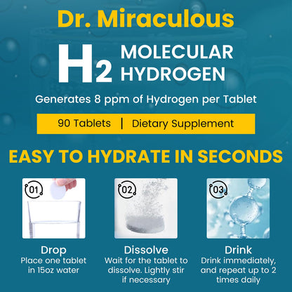 Hydrogen Water Tablets | 90CT Molecular Hydrogen Tablets for Drinking Water | H2 Molecular Magnesium Supplement for Athletic & Cognitive Performance | Non-GMO & Gluten Free 45 Serving