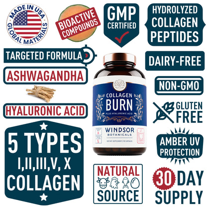 Thermogenic Multi Collagen Burn Capsules – Hydrolyzed Collagen Types I–X, Hyaluronic Acid | 90 Pills