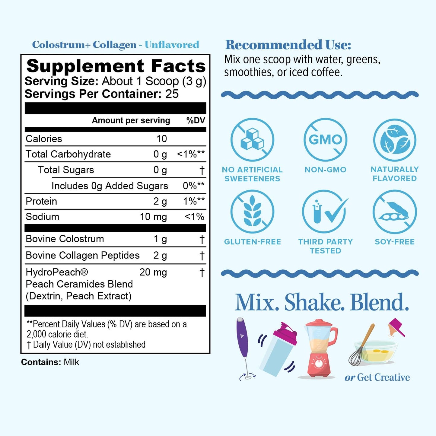 Colostrum Collagen Peptide Powder with HydroPeach – Gut Health, Skin & Immune Support | 25 Servings | Unflavored