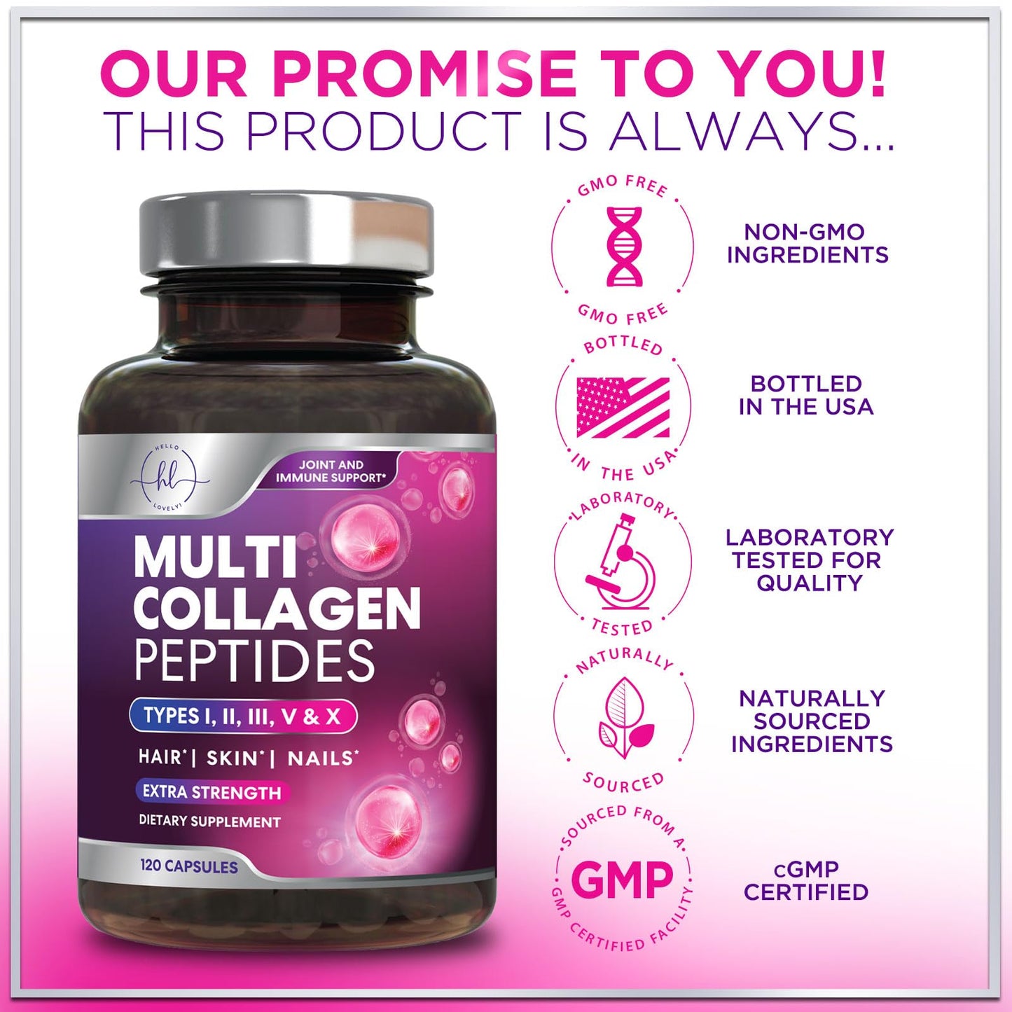 Multi Collagen 2400 mg - Types I, II, III, V & X | Hydrolyzed Collagen Capsules for Hair, Skin, Nails & Joints - 120 Capsules