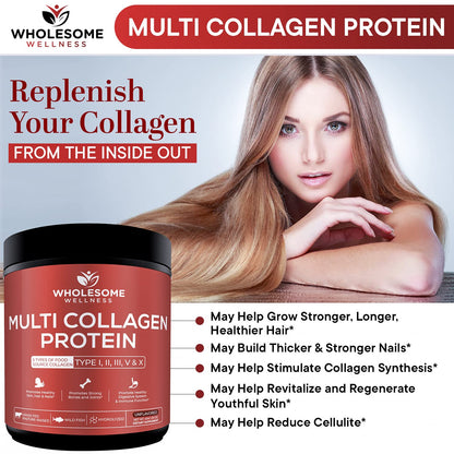 Wholesome Wellness Multi Collagen Powder – Grass-Fed Type I II III V X