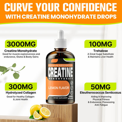 Creatine Monohydrate Liquid HCl – 120 ml Lemon for Women & Men