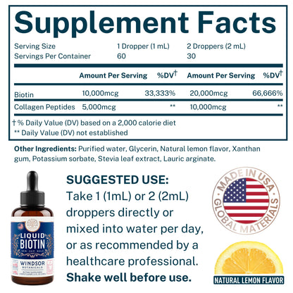 Biotin Liquid with Collagen for Hair Growth – 10,000mcg Biotin + 5,000mcg Collagen Drops – 2oz