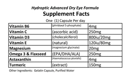 Hydroptic Advanced Dry Eye Formula – 90-Day, One-Per-Day Eye Nutrition with Astaxanthin