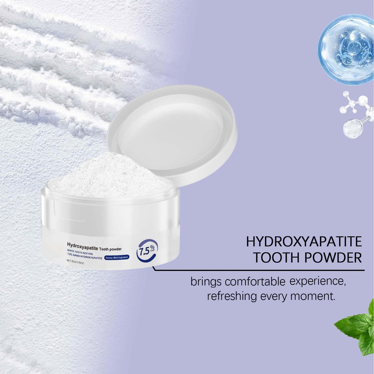 Microcrystalline Hydroxyapatite Powder | 50g Toothpaste for Stain Removal & Fresh Breath