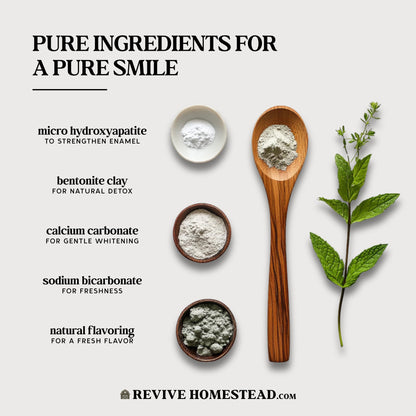 Hydroxyapatite Tooth Powder by Revive Homestead – Fluoride-Free, All-Natural Whitening (2 oz Amber Jar)