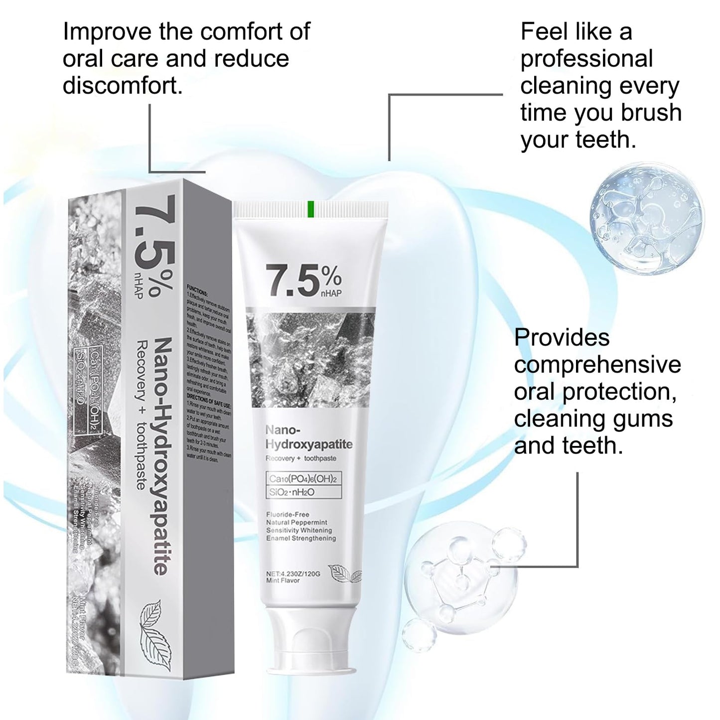 Hydroxyapatite Toothpaste - Deep Cleaning & Advanced Enamel Protection (120g) - Fluoride-Free, Gentle Mint