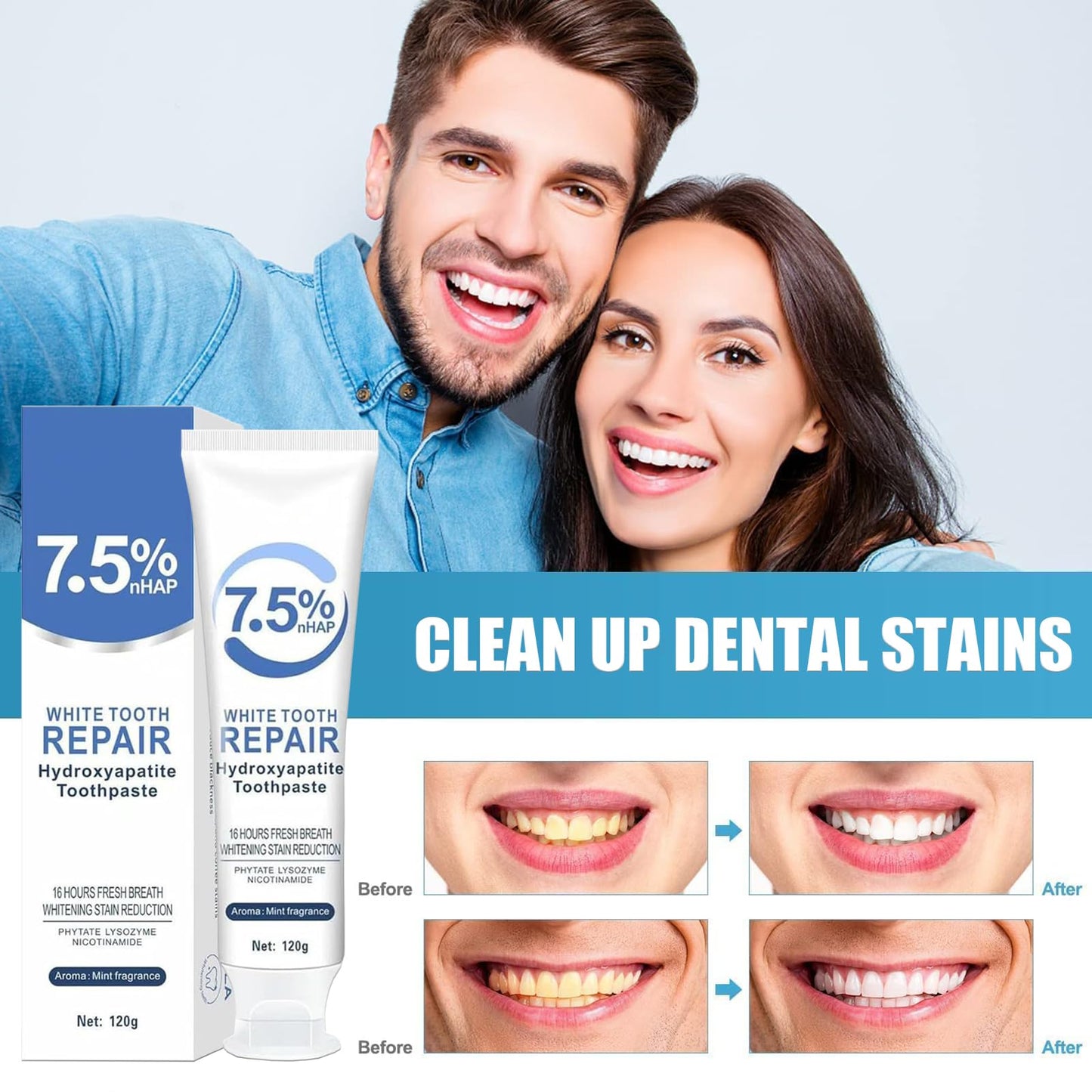 2-Pack Hydroxyapatite Toothpaste - Deep Cleansing, Enamel Protection, Gentle Formula, Fresh Mint for Sensitive Teeth